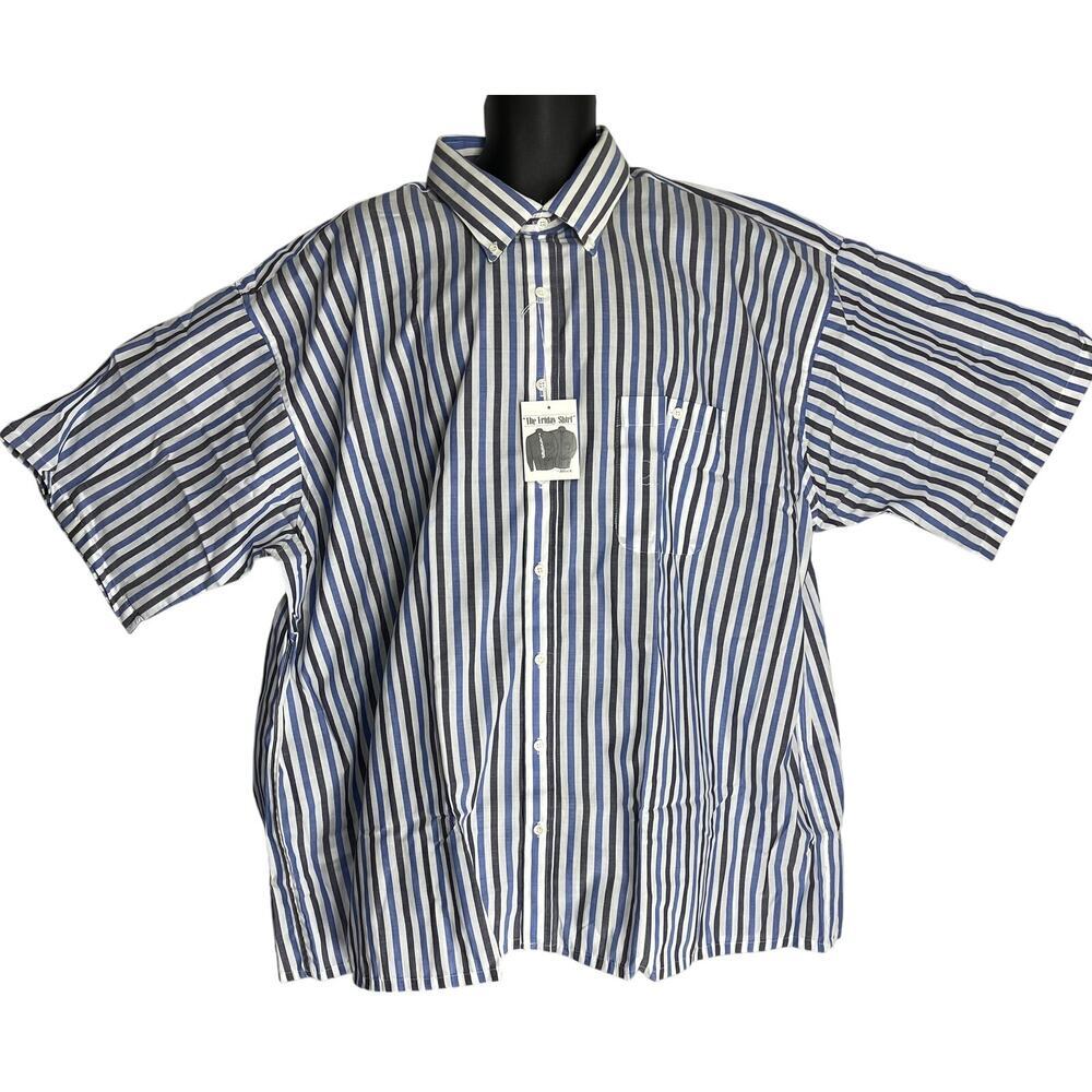 Boulevard For Big Man Men Shirt Size 20 1/2 Blue White Striped Short Sleeves